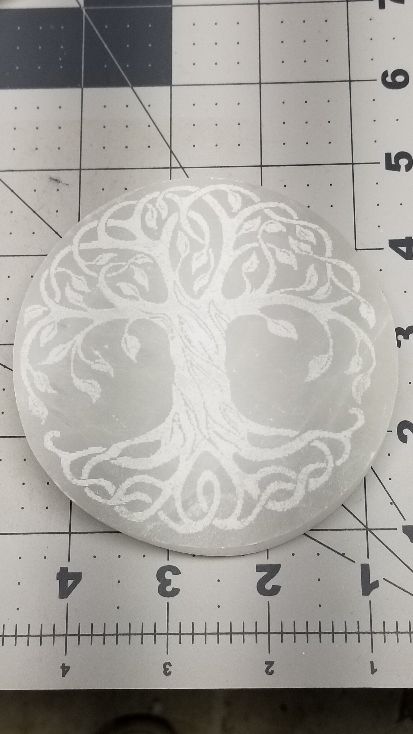 Selenite Carved Square Tile, Tree of Life Carving (Approx 4") Crystal Charging Plate, Supply for Grid SEL-0033