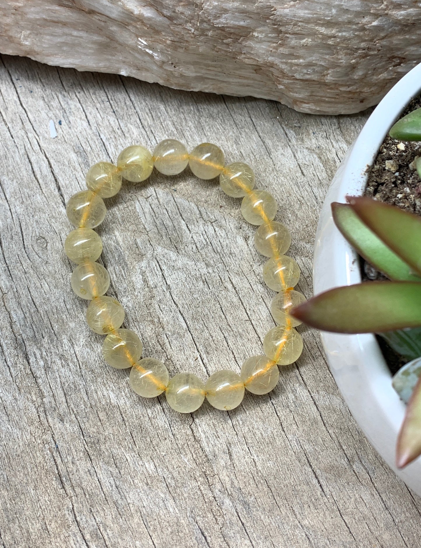 Golden Rutile Quartz Bracelet 10mm Beads BRC-0089