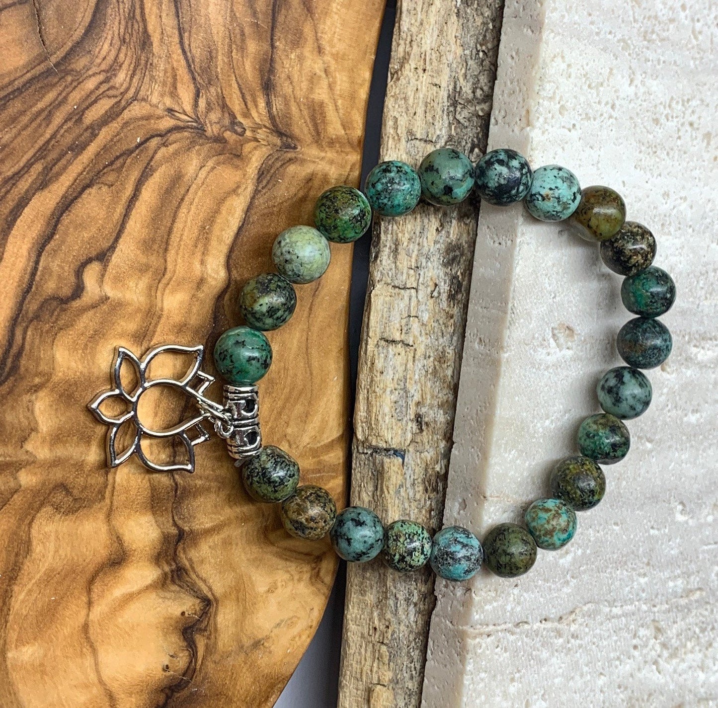 African TurquoiseLotus Flower Bracelet 8mm BRC-0113