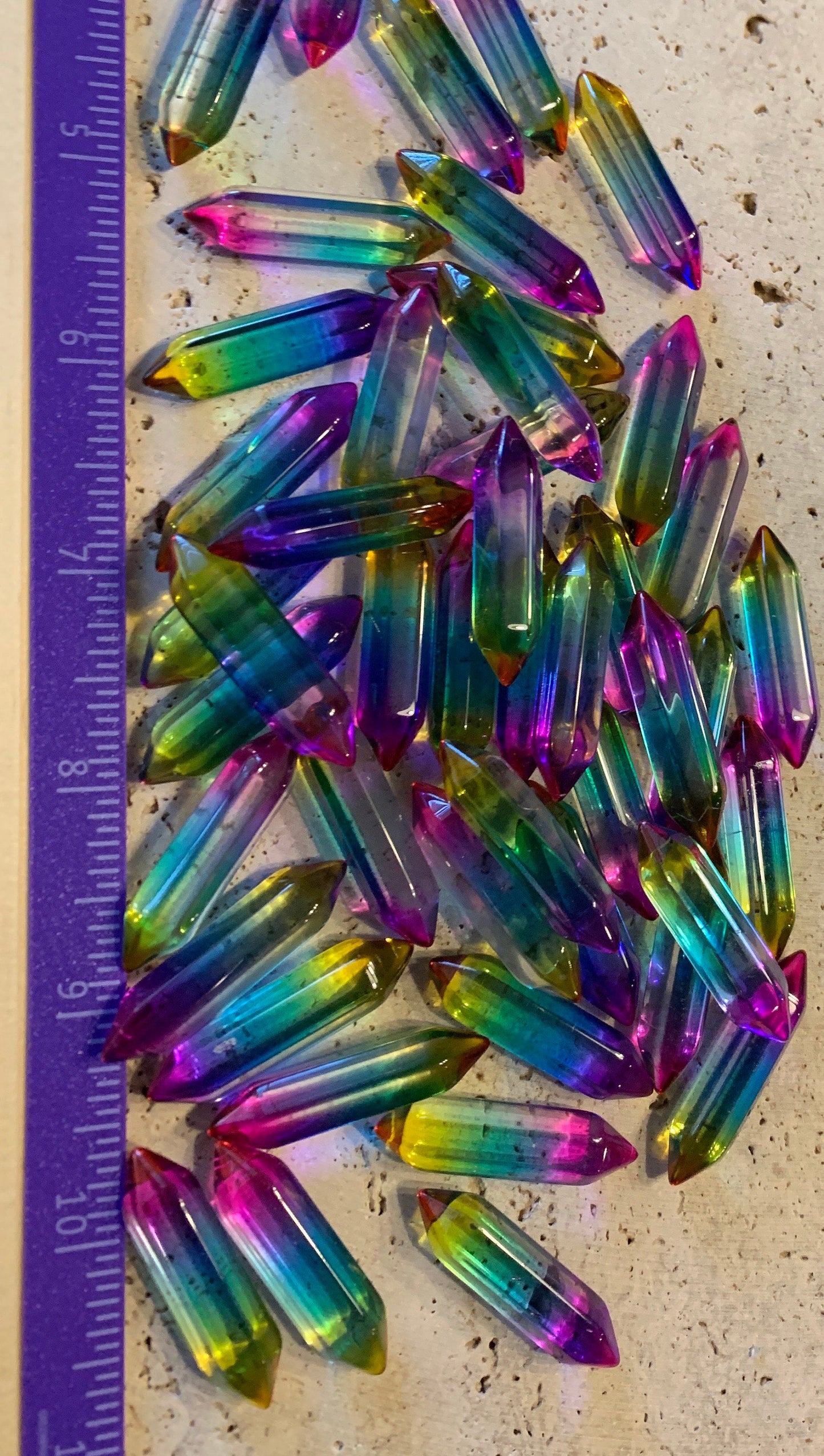 Rainbow Aura Quartz Double Terminated Crystal Point T-0011 Approx. 1 1/4”