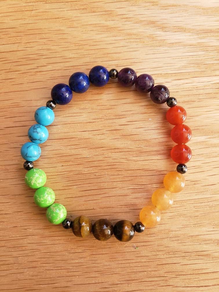 Colorful Chakra Bracelet with Hematite Beads BRC-0004