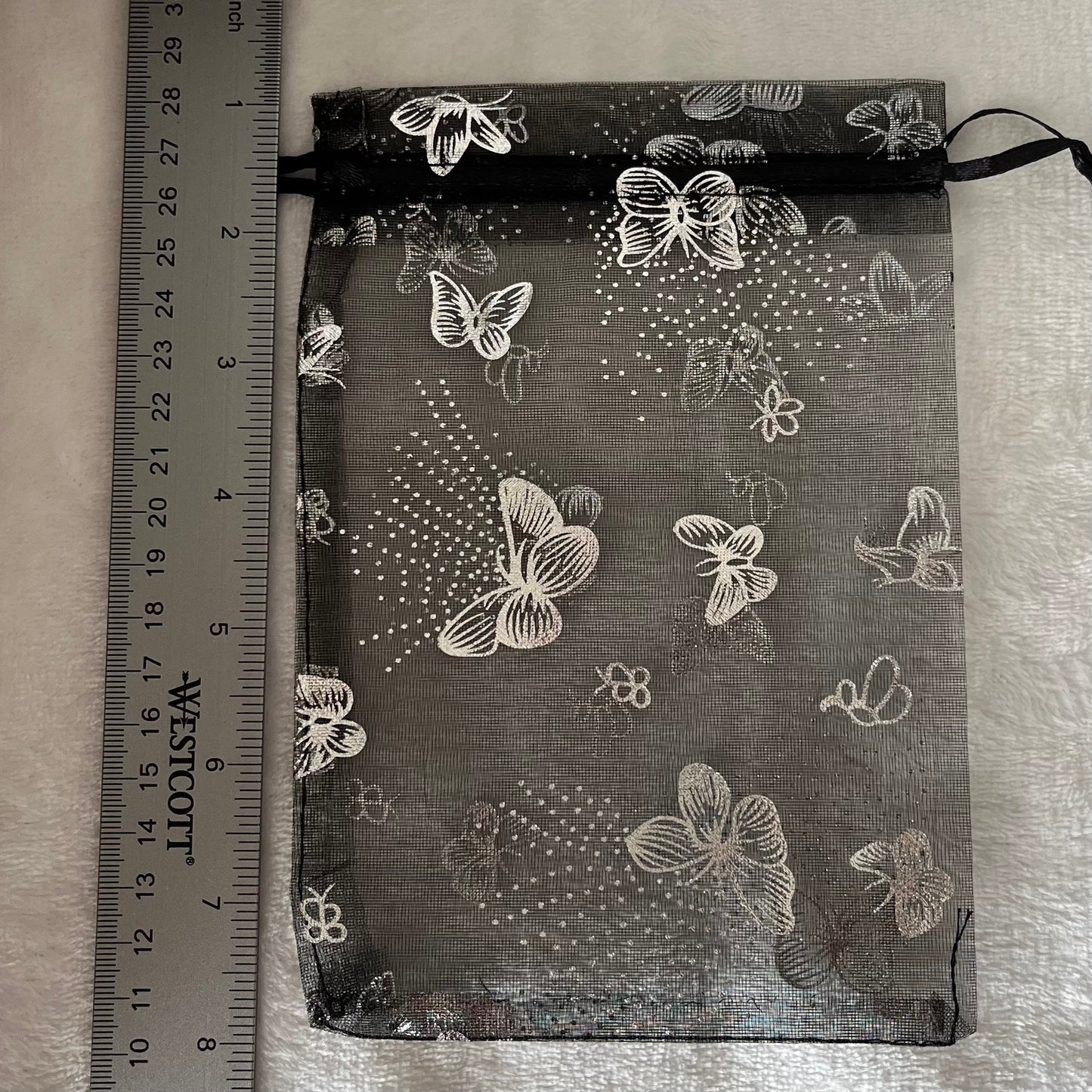 Black Metallic Butterfly Organza Drawstring Bag (Approx. 5”X7”) BAG-0052