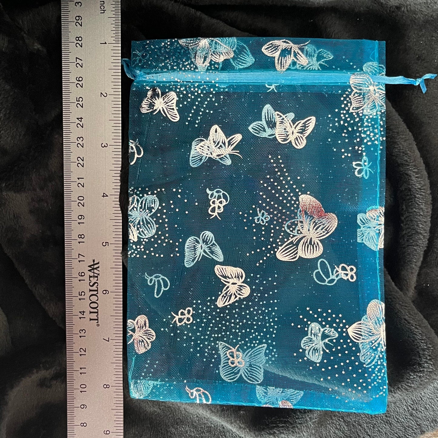 Blue Metallic Butterfly Organza Drawstring Bag (Approx. 5”X7”) BAG-0057