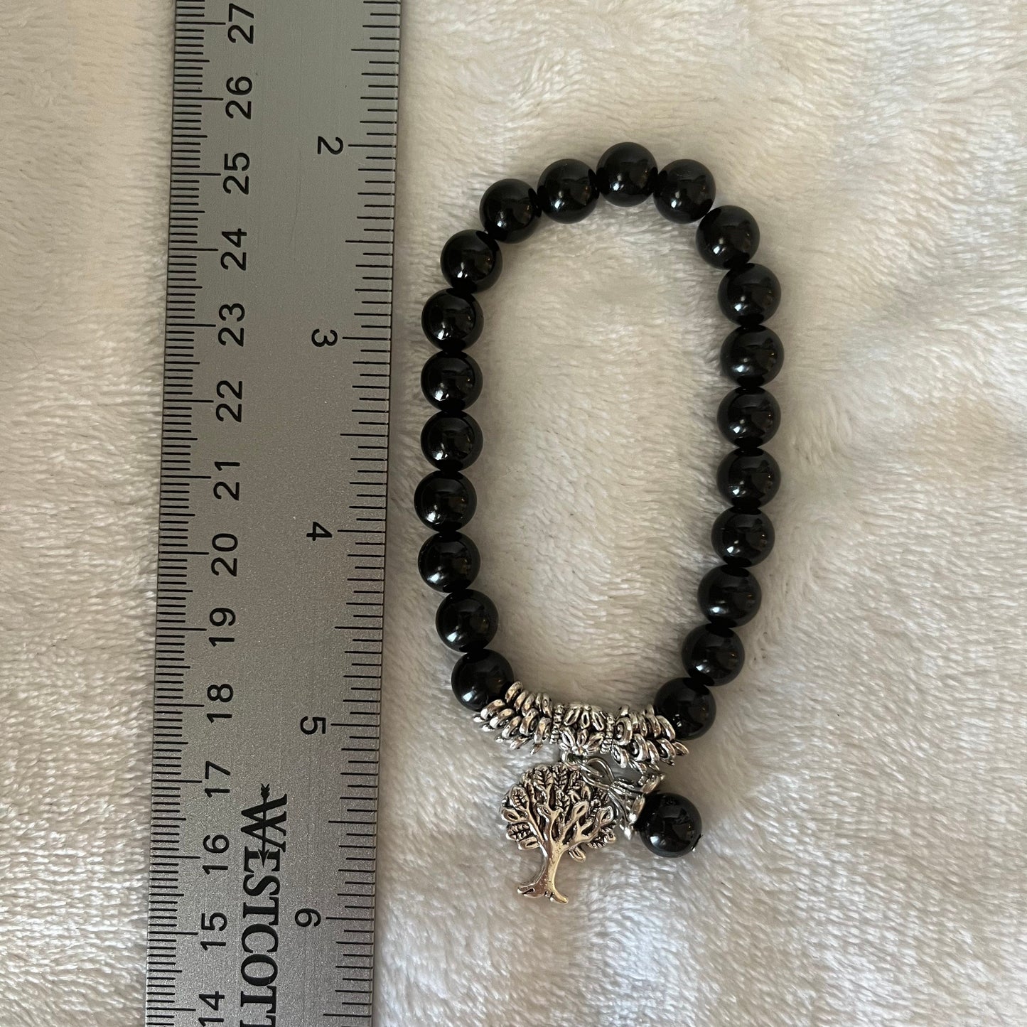 Black Obsidian Tree of Life Charm Bracelet, Beautiful BRC-0188