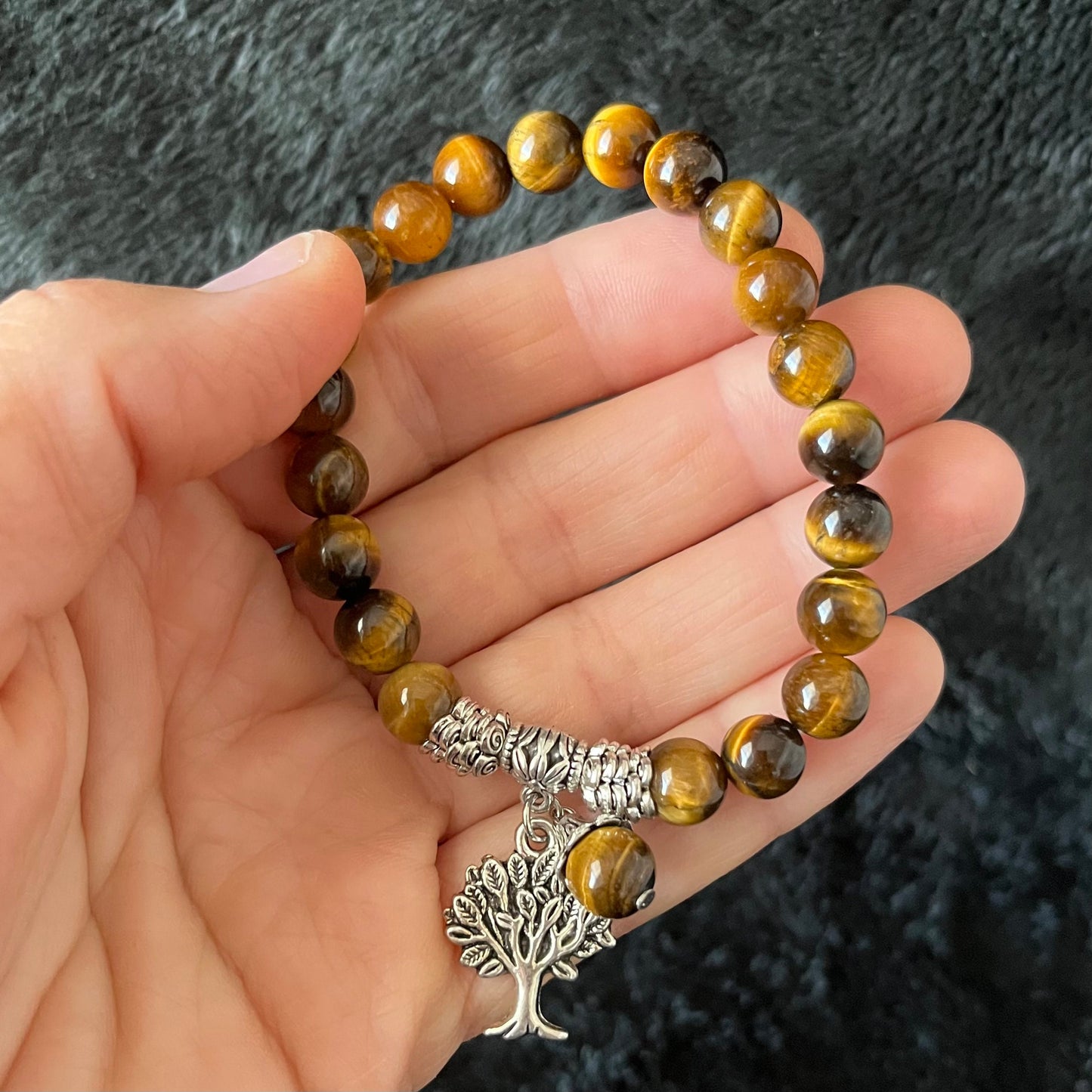 Tiger Eye Tree of Life Charm Bracelet BRC-0196