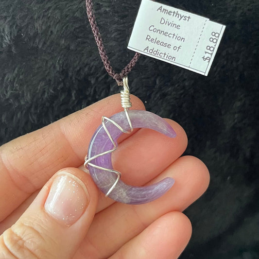 Amethyst Crescent Moon Wire Wrapped Necklace WN-0015