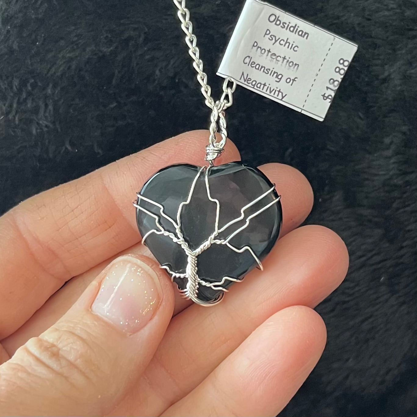 Black Obsidian Heart, Tree of Life Wire Wrapped Necklace WN-0012