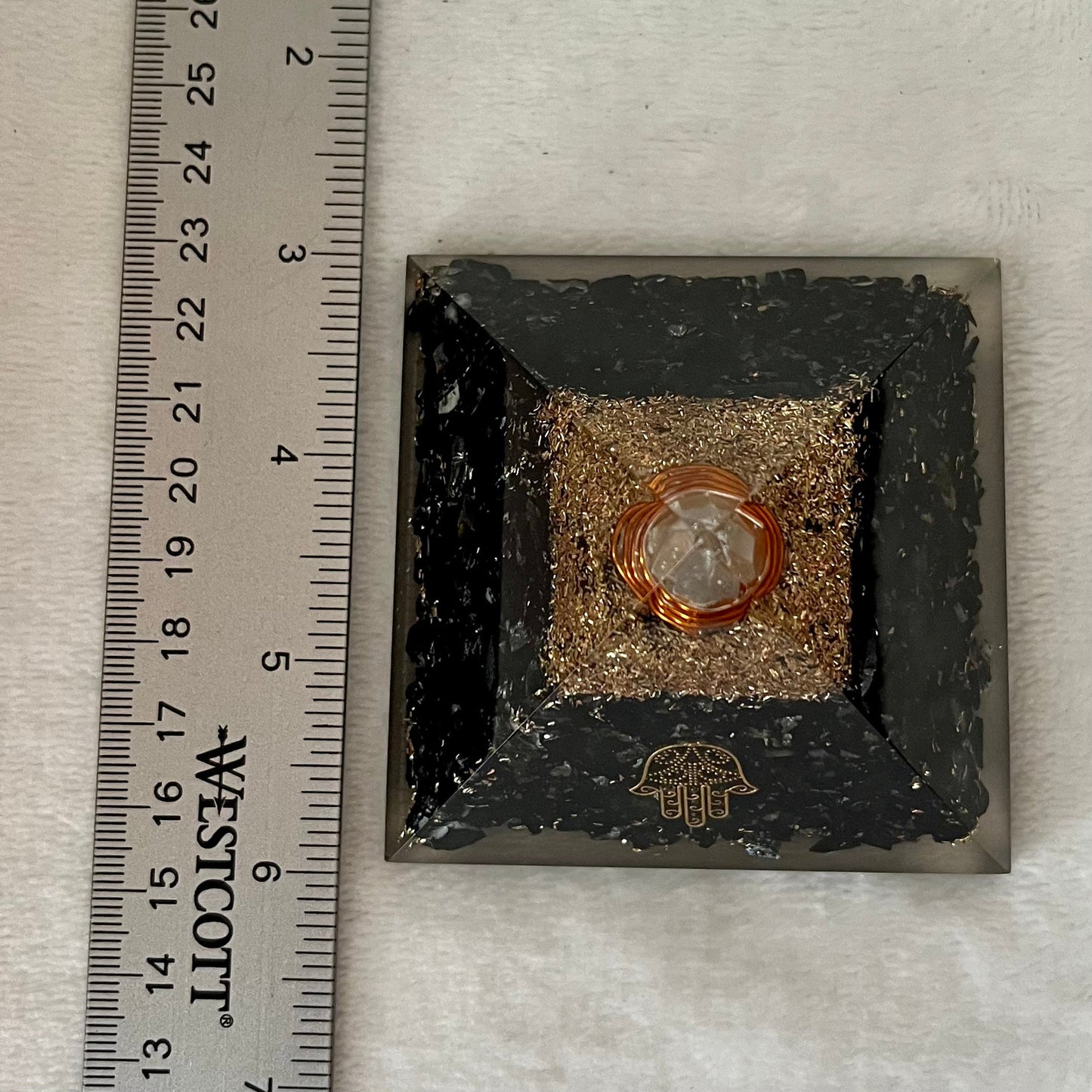 Black Obsidian Hamsa Symbol Orgonite Pyramid WP-0004