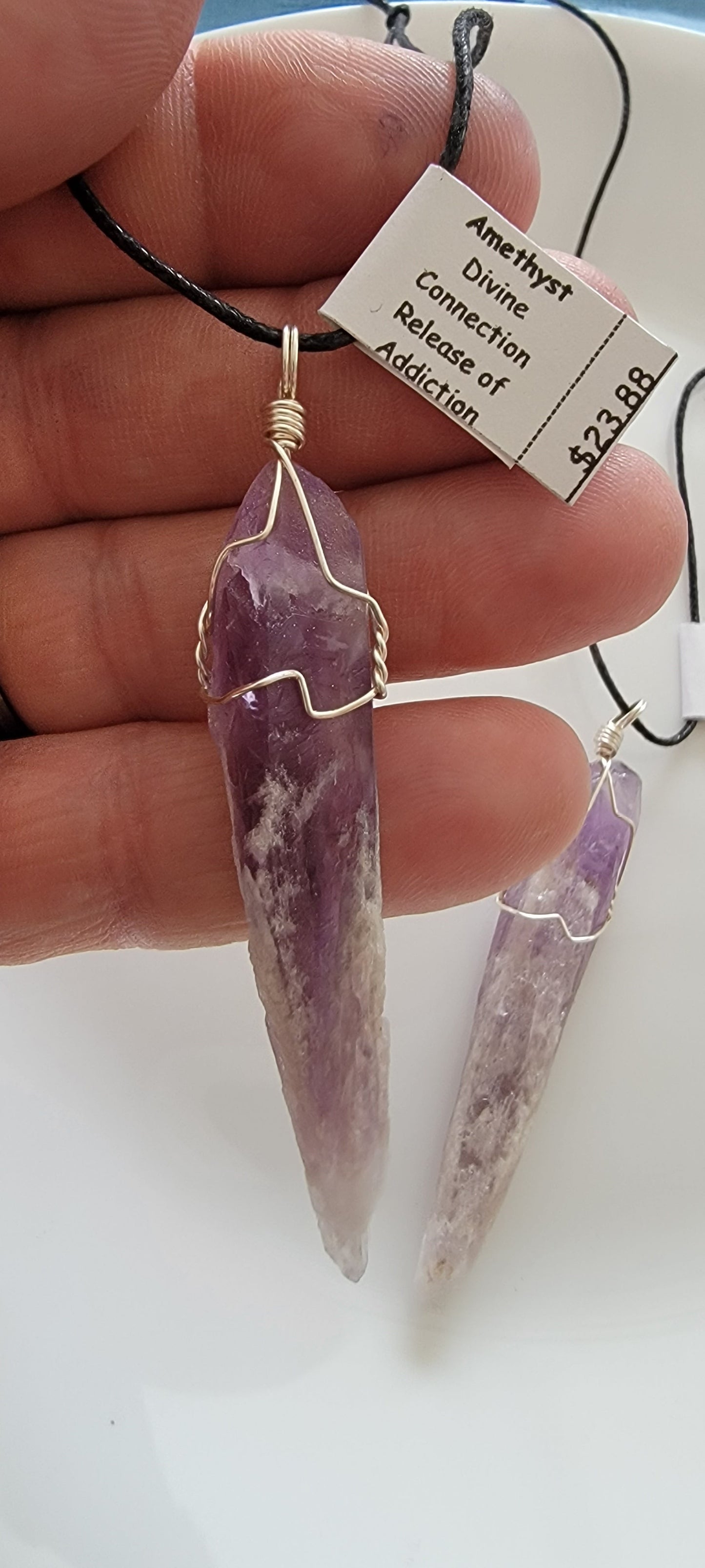 Dragon's Tooth Amethyst Crystal, Hand Made, Wire Wrapped Necklace WN-0030