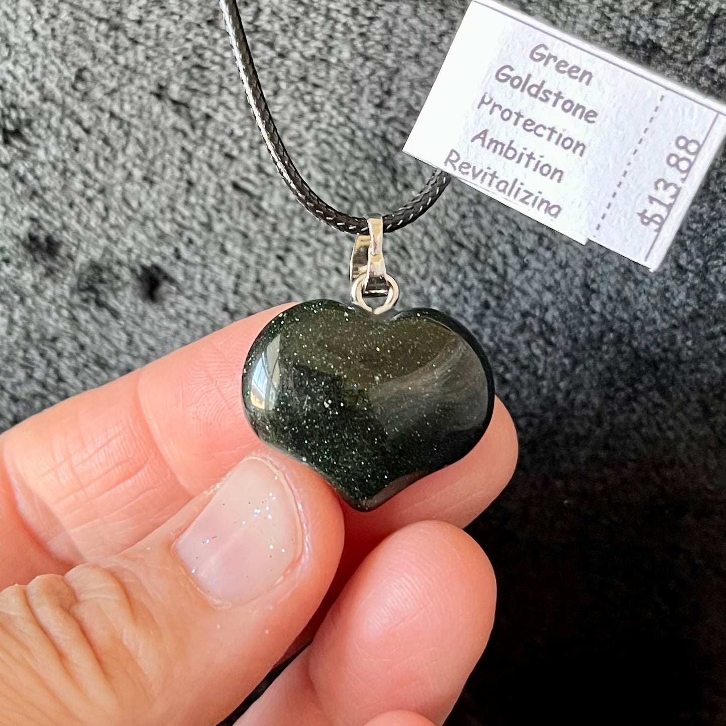 Green Goldstone Puffy Heart Necklace WN-0231