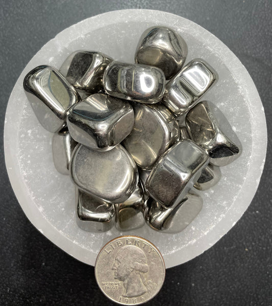Hematite, Silver Sheen Tumbled Stone, 1 Pound Bag (Approx. 20-30 mm) WT-0067