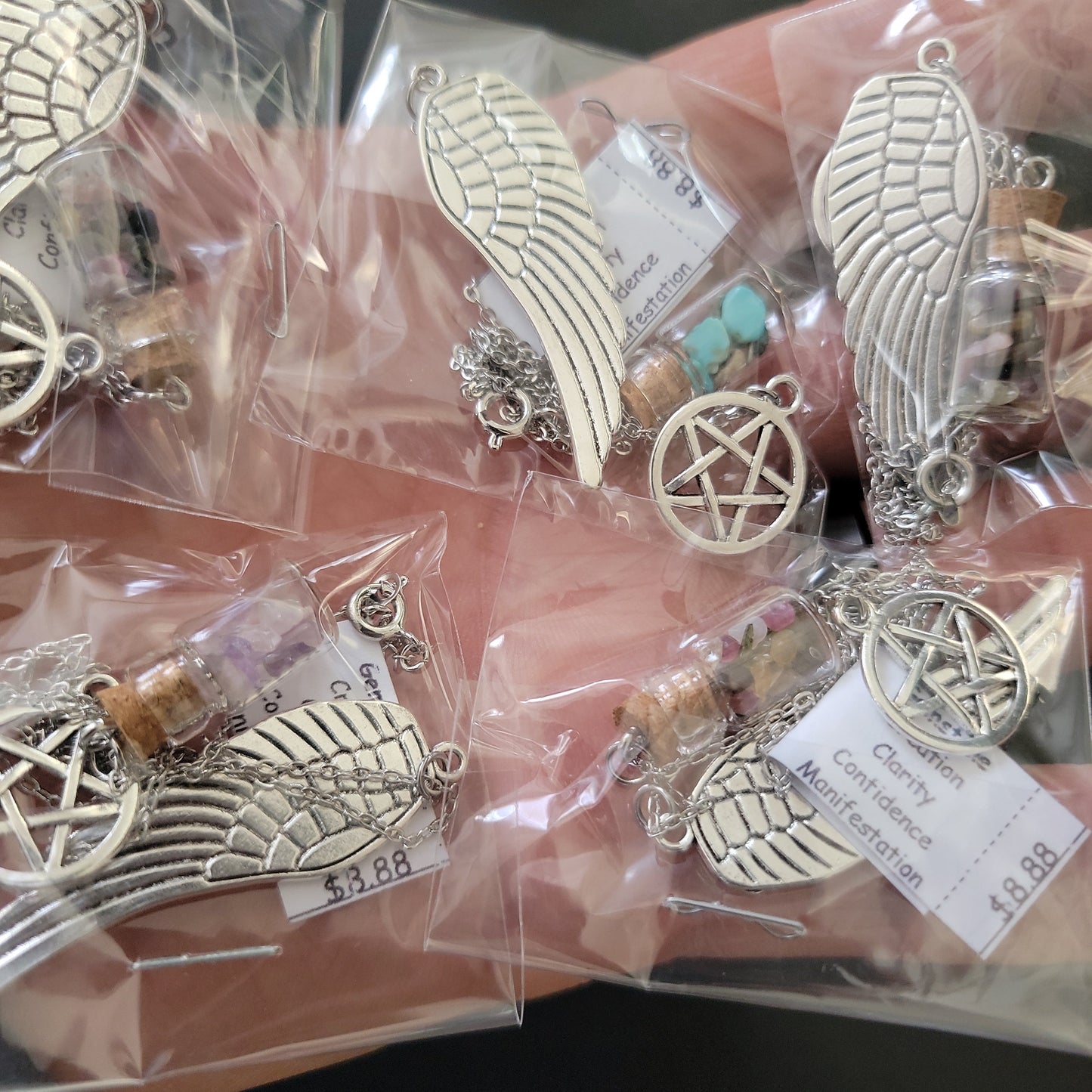 Wing, Star, Gemstone Bottle Necklace WN-0203