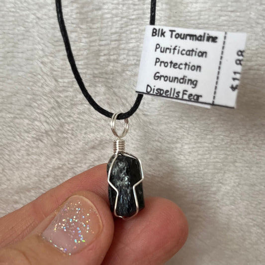 Black Tourmaline Crystal Wire Wrapped Necklace NCK-2740