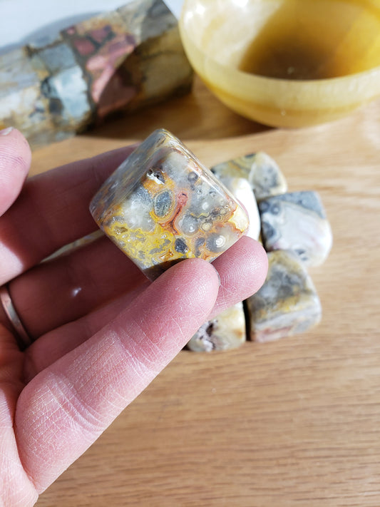 Yellow Crazy Lace Agate Cube, Tumbled, Polished (Approx. 3/4" - 1 1/4" Cube) Polished Stone BIN-1348