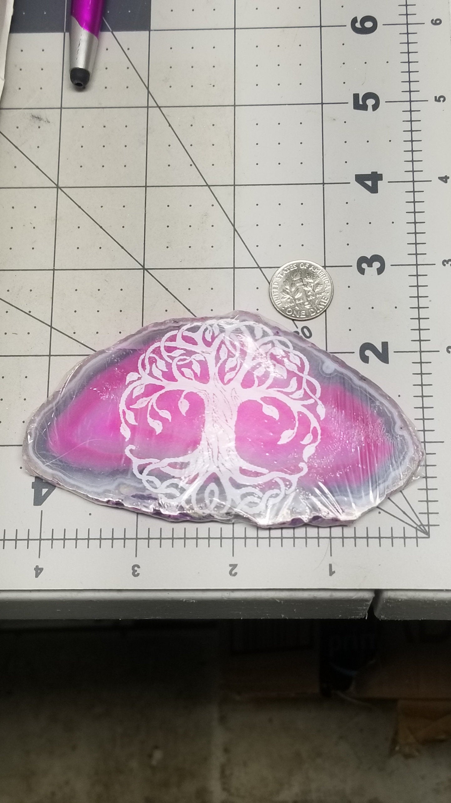 Agate Etched Slab, Tree of Life Sacred Geometry Dyed Agate Carving Age Box-1