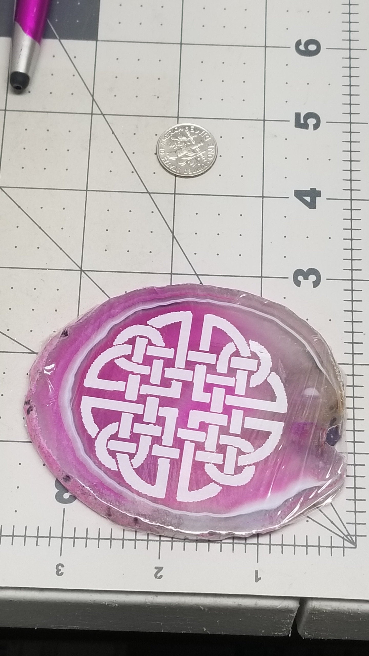 Agate Etched Slab, Celtic Knot Sacred Geometry Dyed Agate Carving Age Box-1