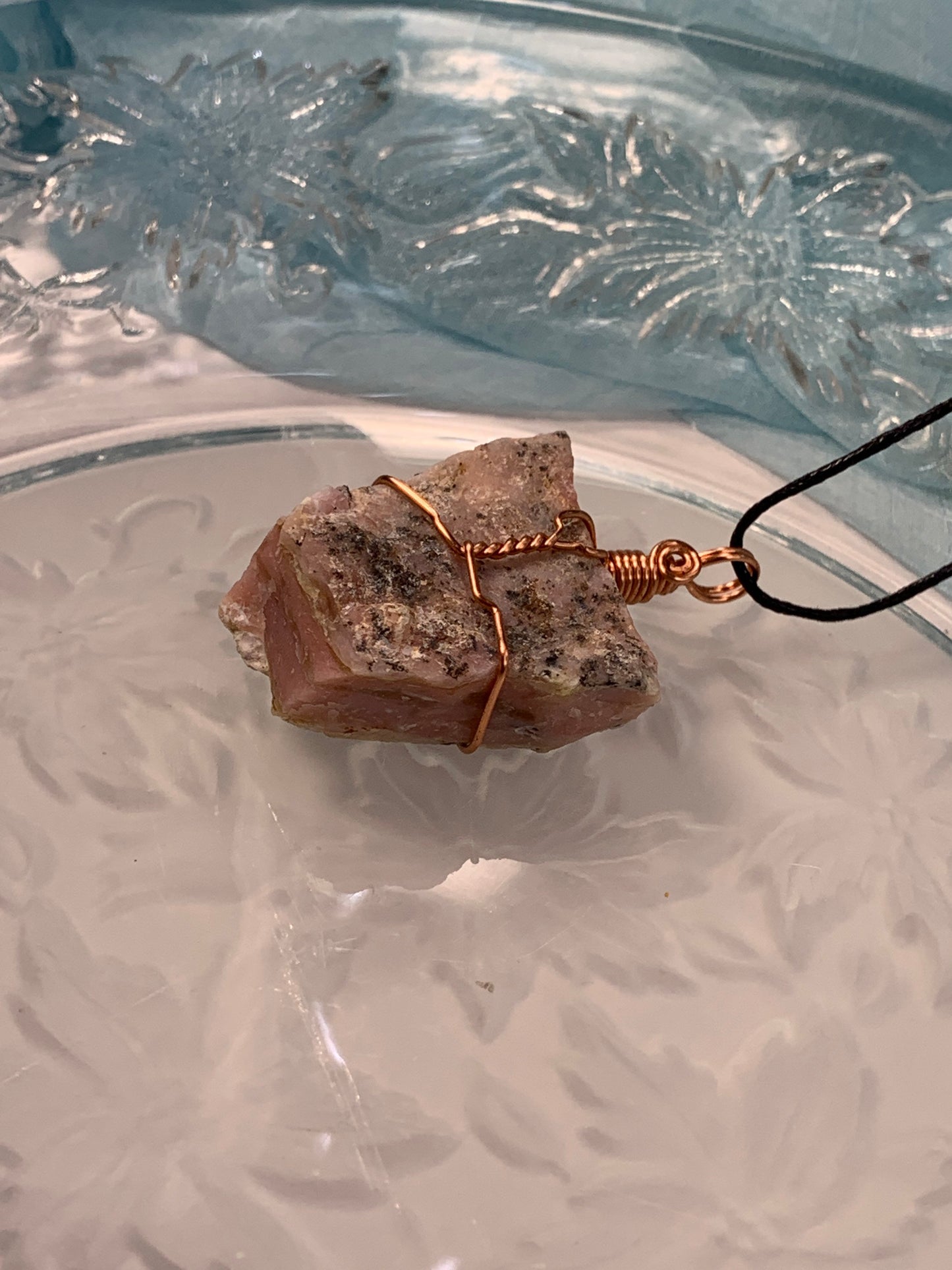 Pink Opal Necklace, Wire Wrapped, Hand Made, Beautiful, Heart Healing NCK-0038