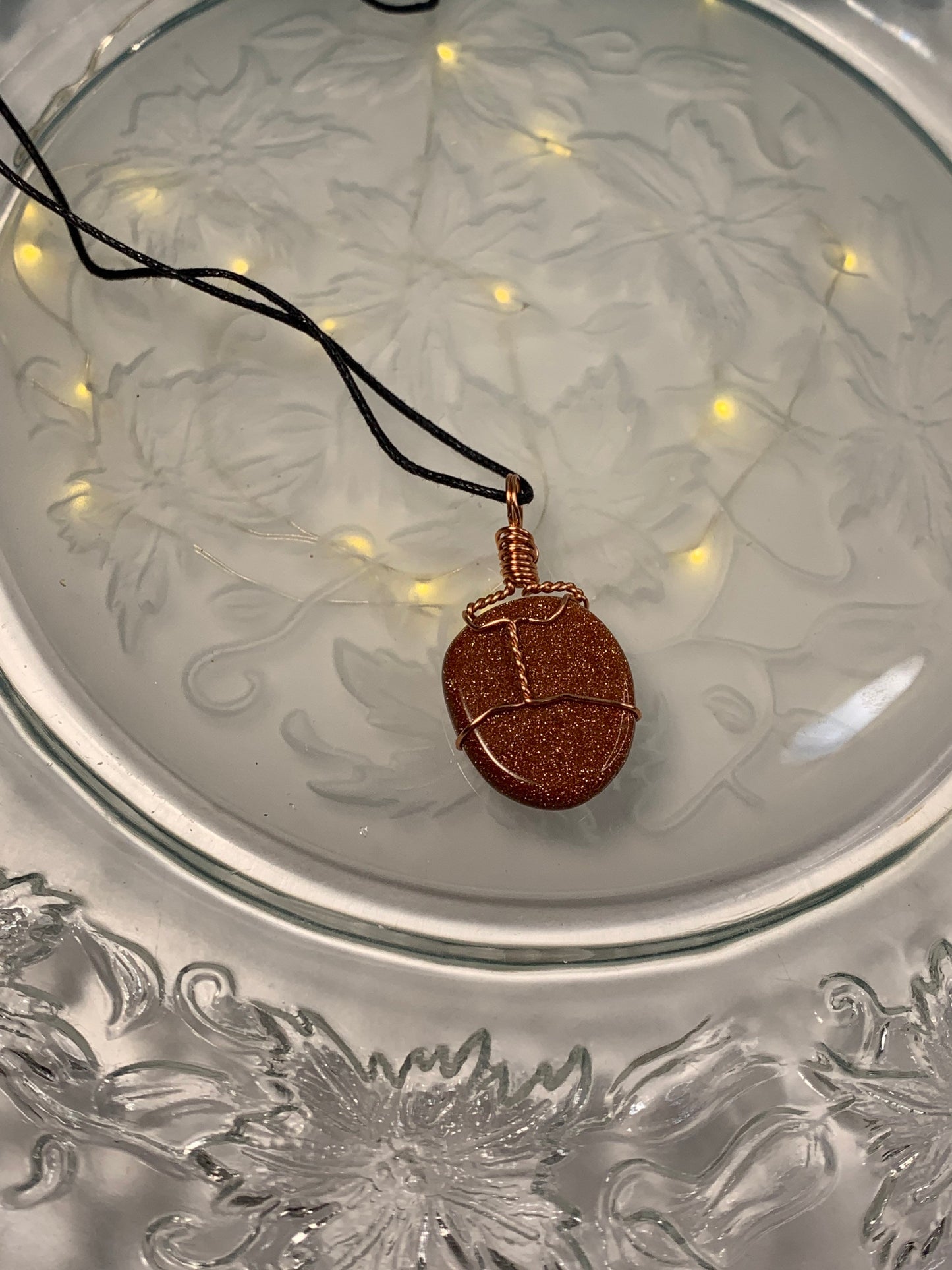 Goldstone Necklace, Wire Wrapped, Hand Made, Beautiful, Sacral Chakra Healing NCK-0043