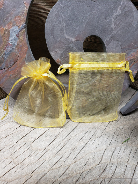 Yellow Organza Drawstring Bag, Golden Yellow, DIY, Beautiful, Crystal Collecting (Approx. 2.8" x 3.6") BAG-0016
