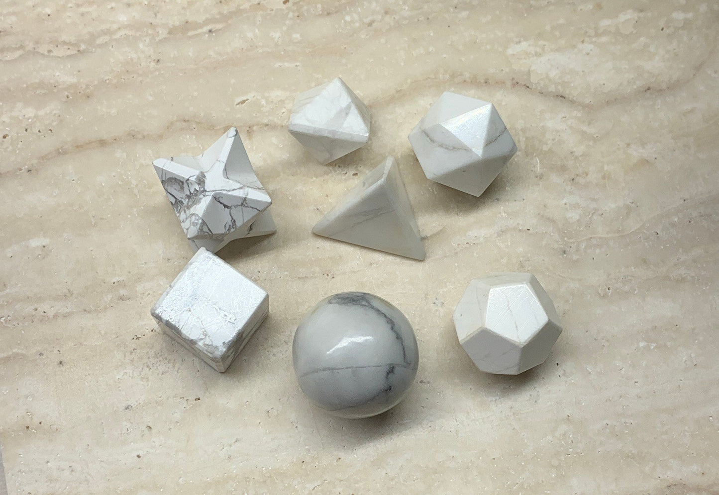 Howlite Sacred Geometry Kit, Carved Shapes E-0010