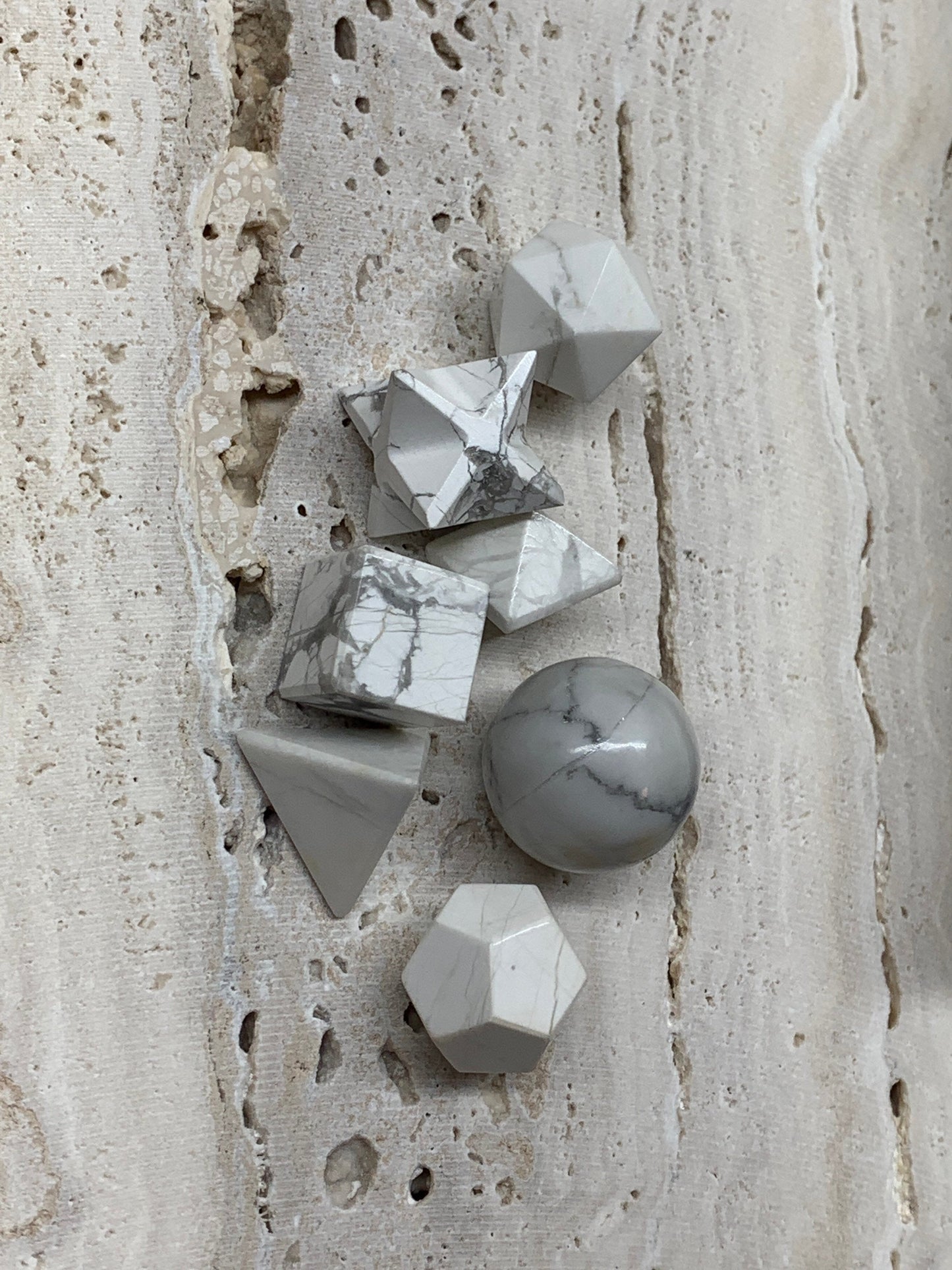Howlite Sacred Geometry Kit, Carved Shapes E-0010