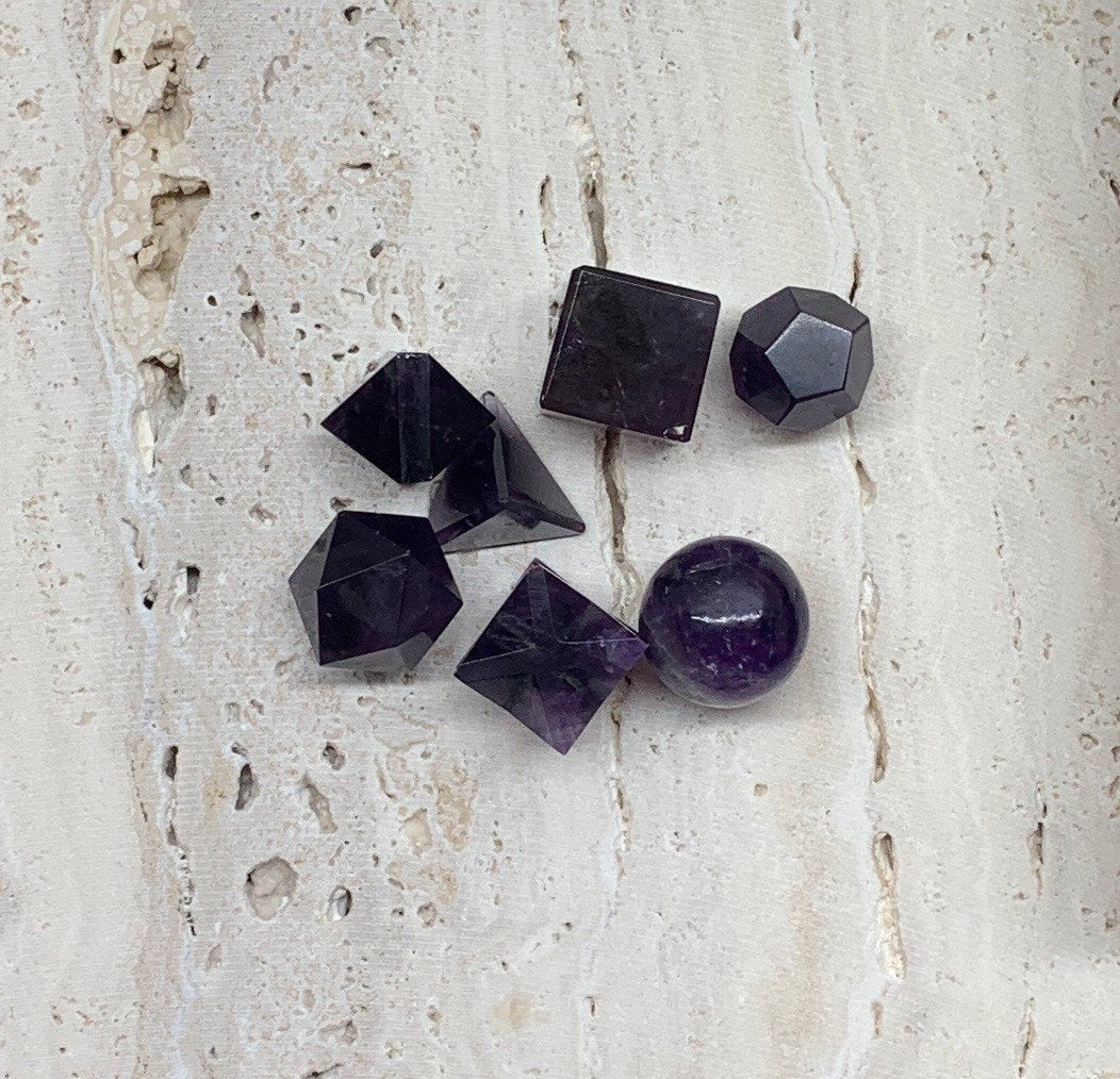 Amethyst Sacred Geometry Kit, Carved Shapes E-0018