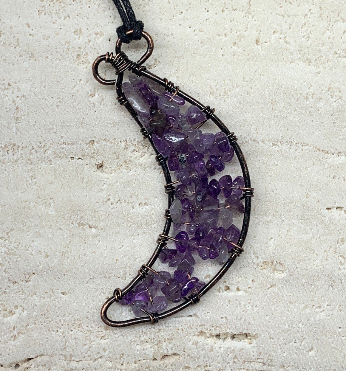 Amethyst Moon Necklace, Wire Wrapped, Copper NCK-0910