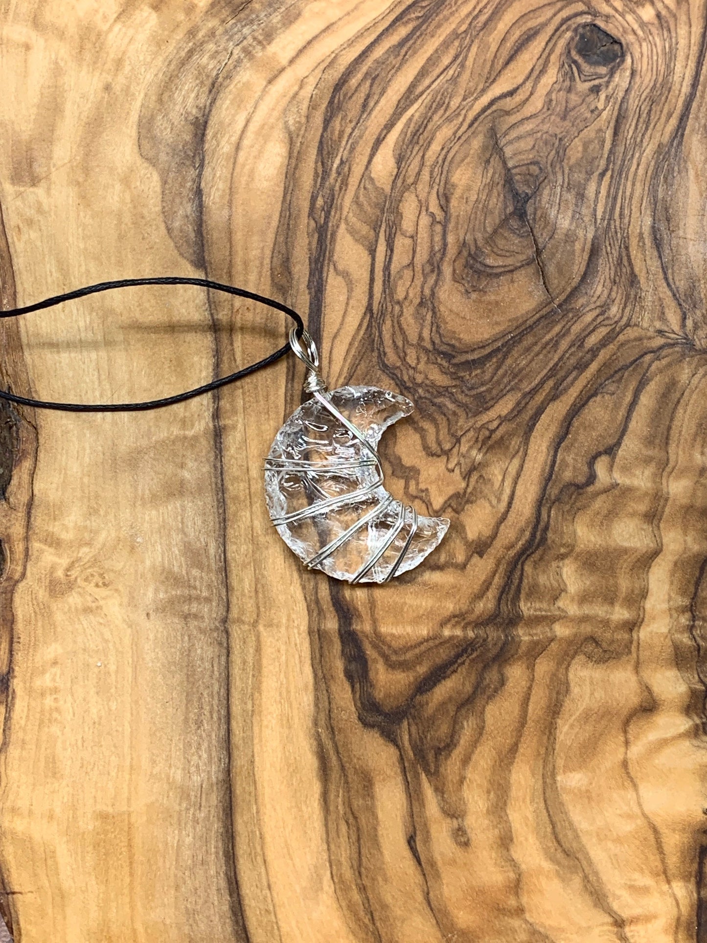 Clear Quartz Moon Wire Wrapped Necklace NCK-0884