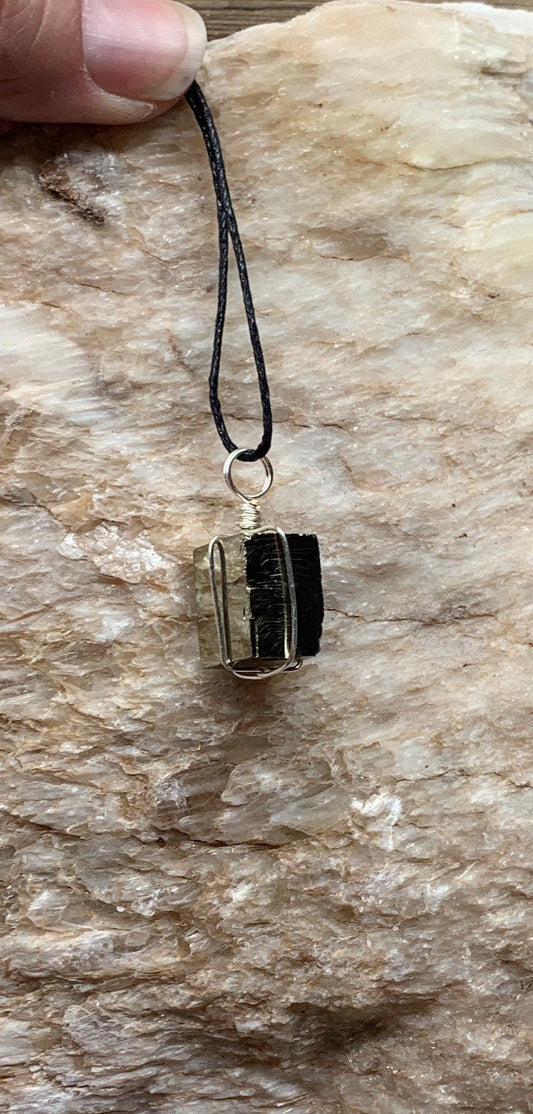 Iron Pyrite Cube Wire Wrapped Necklace NCK-0749