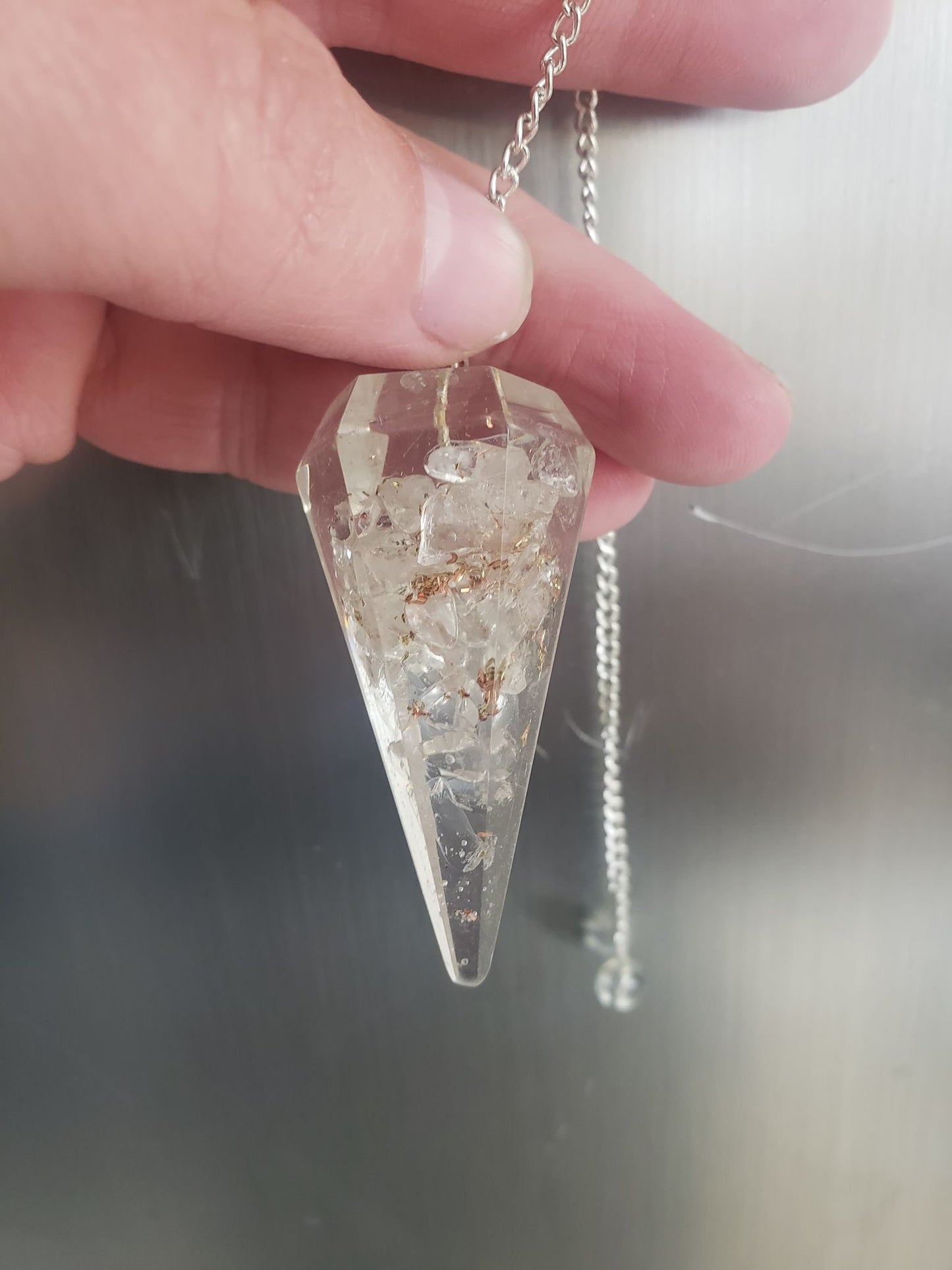 Clear Quartz Orgonite Pendulum 0948 (Crystals Imbedded in Resin)