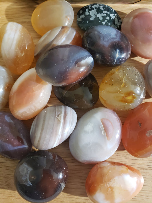African Agate Agate Palm Stone (Approx 1 1/4" - 1 3/4")  Polished Stone for Crystal Grid or Craft Supply 1574