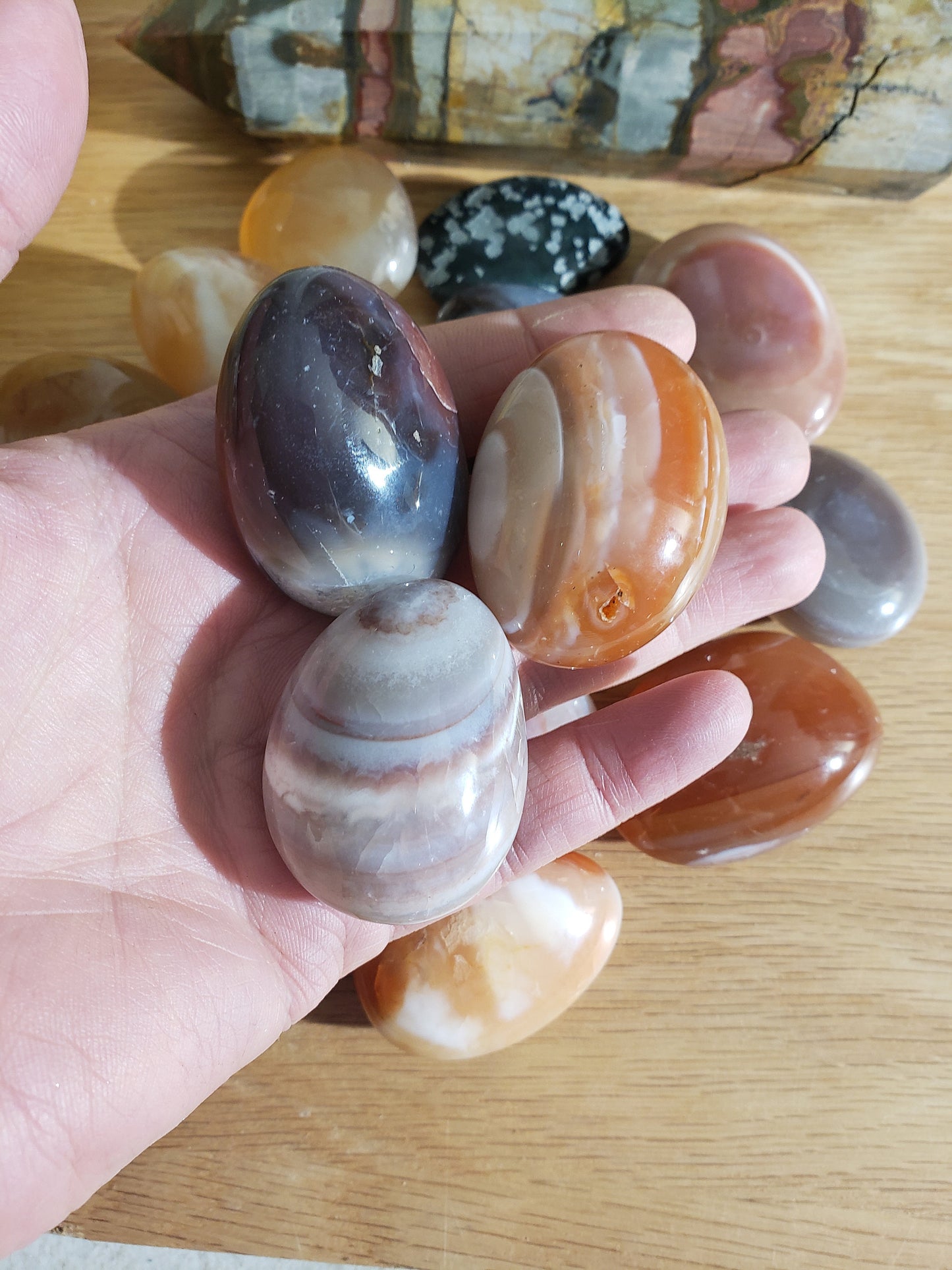 African Agate Agate Palm Stone (Approx 1 1/4" - 1 3/4")  Polished Stone for Crystal Grid or Craft Supply 1574