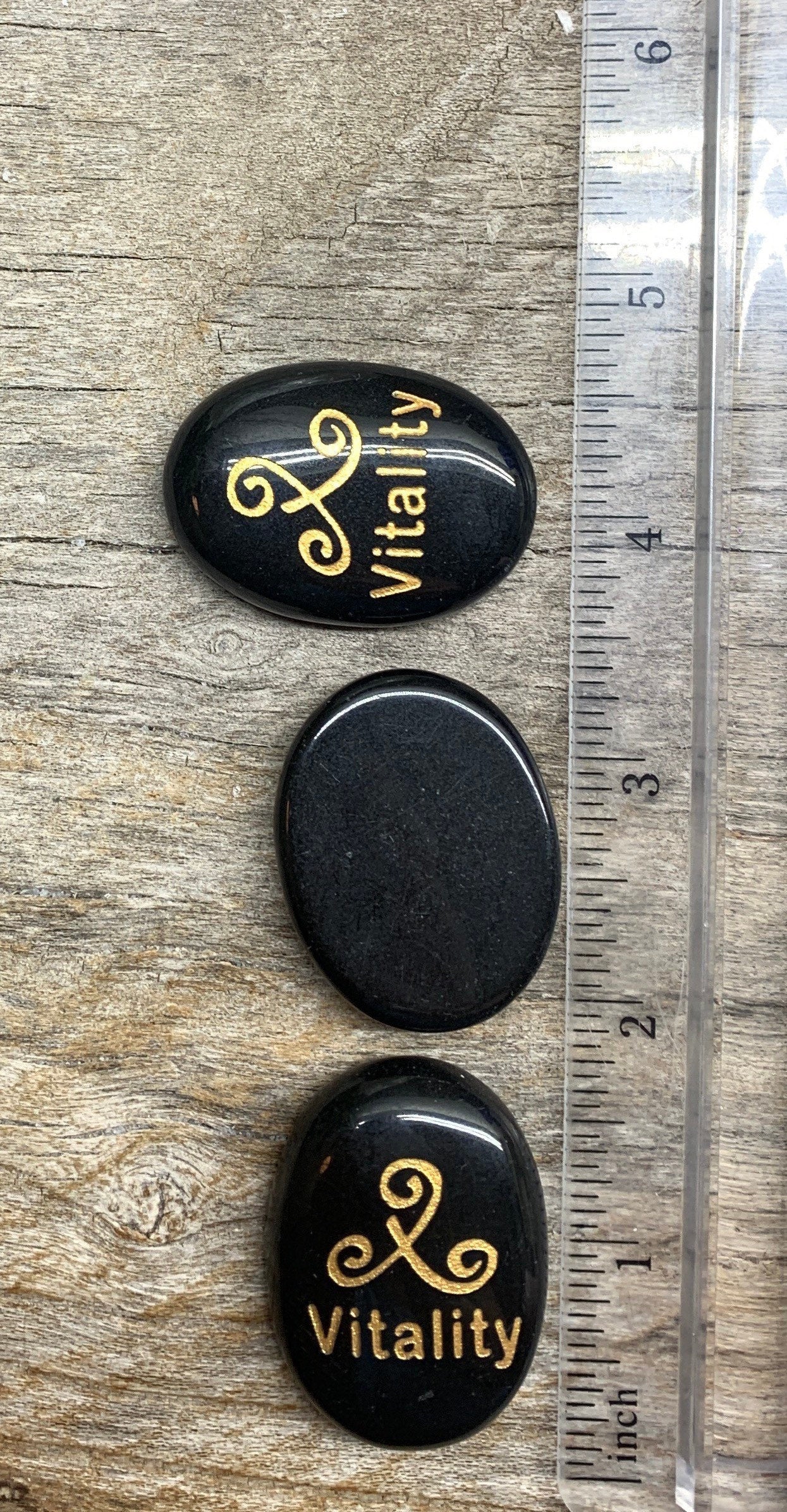 Vitality, Black Obsidian Carved Word Affirmation (Approx. 1 1/2") FIG-0331