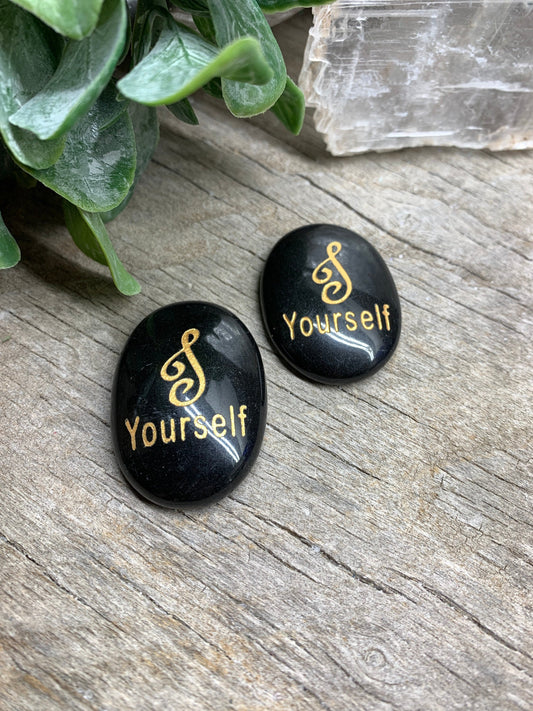 Yourself, Black Obsidian Carved Word Affirmation (Approx. 1 1/2") FIG-0333