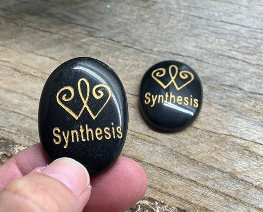 Synthesis, Black Obsidian Carved Word Affirmation (Approx. 1 1/2") FIG-0328