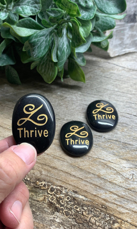 Thrive, Black Obsidian Carved Word Affirmation (Approx. 1 1/2") FIG-0329