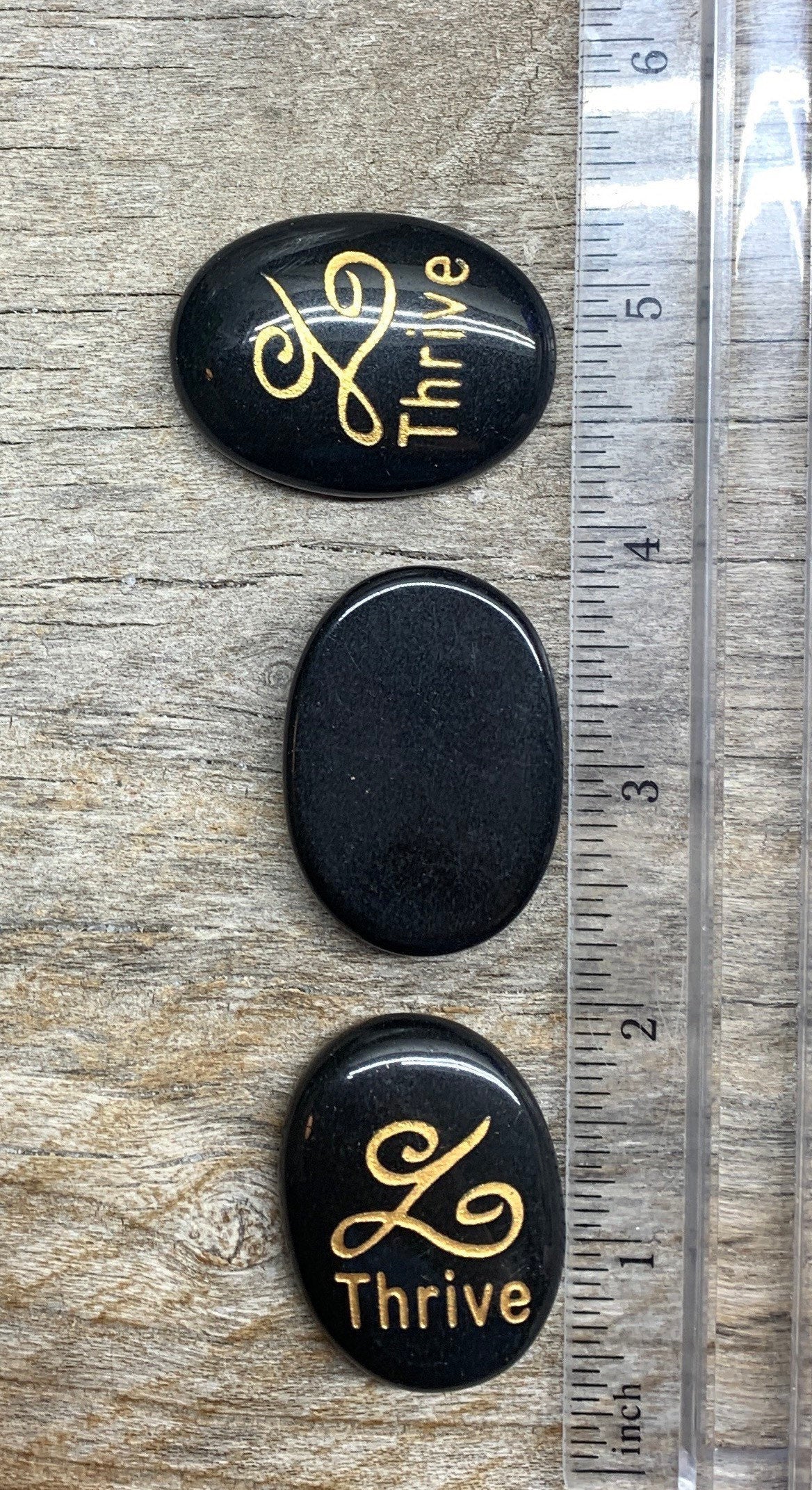 Thrive, Black Obsidian Carved Word Affirmation (Approx. 1 1/2") FIG-0329