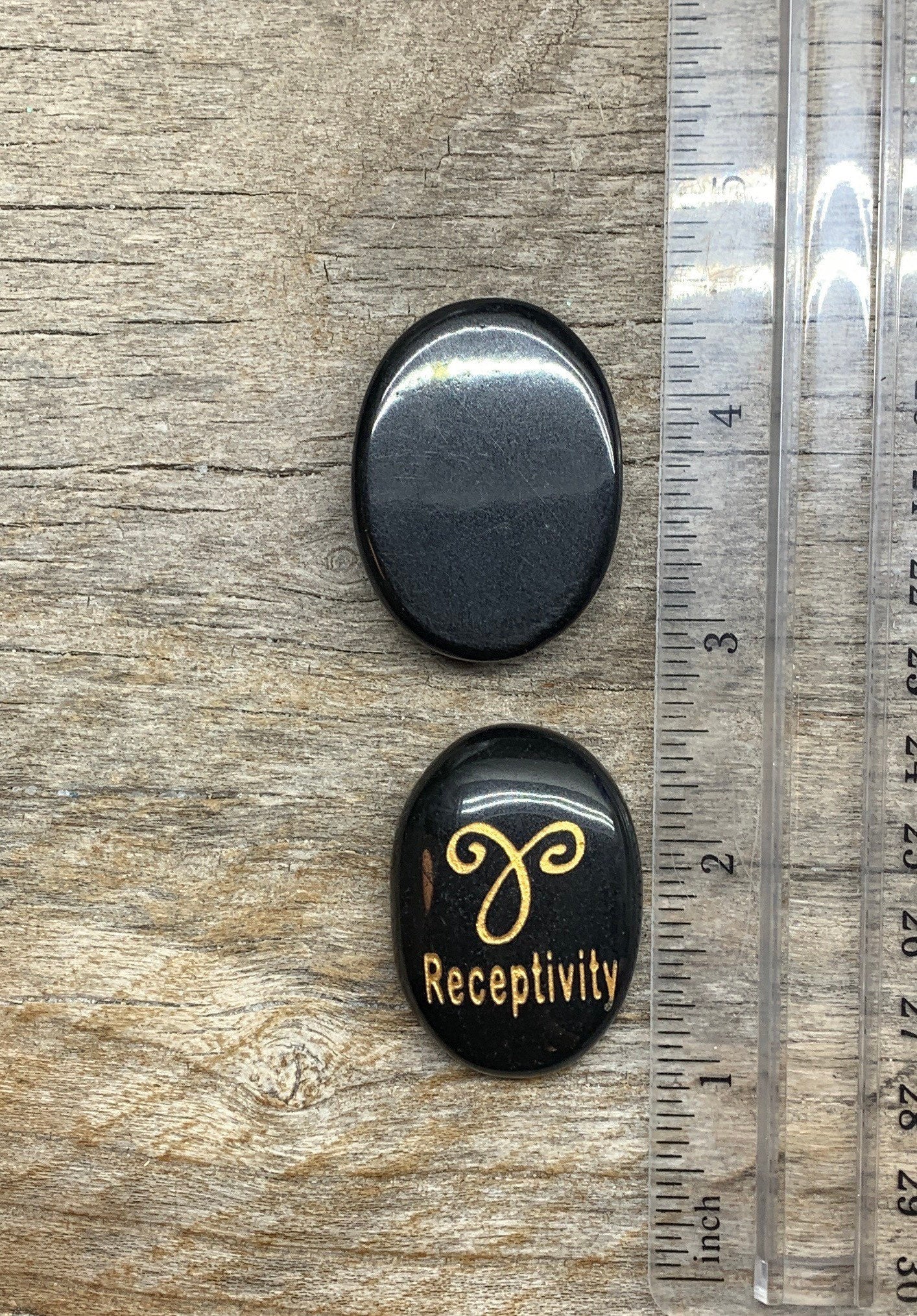 Receptivity, Black Obsidian Carved Word Affirmation (Approx. 1 1/2") FIG-0323