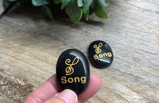 Song, Black Obsidian Carved Word Affirmation (Approx. 1 1/2") FIG-0326