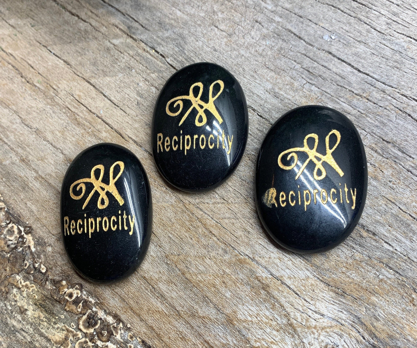 Reciprocity, Black Obsidian Carved Word Affirmation (Approx. 1 1/2") FIG-0322