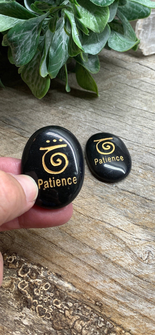 Patience, Black Obsidian Carved Word Affirmation (Approx. 1 1/2") FIG-0317