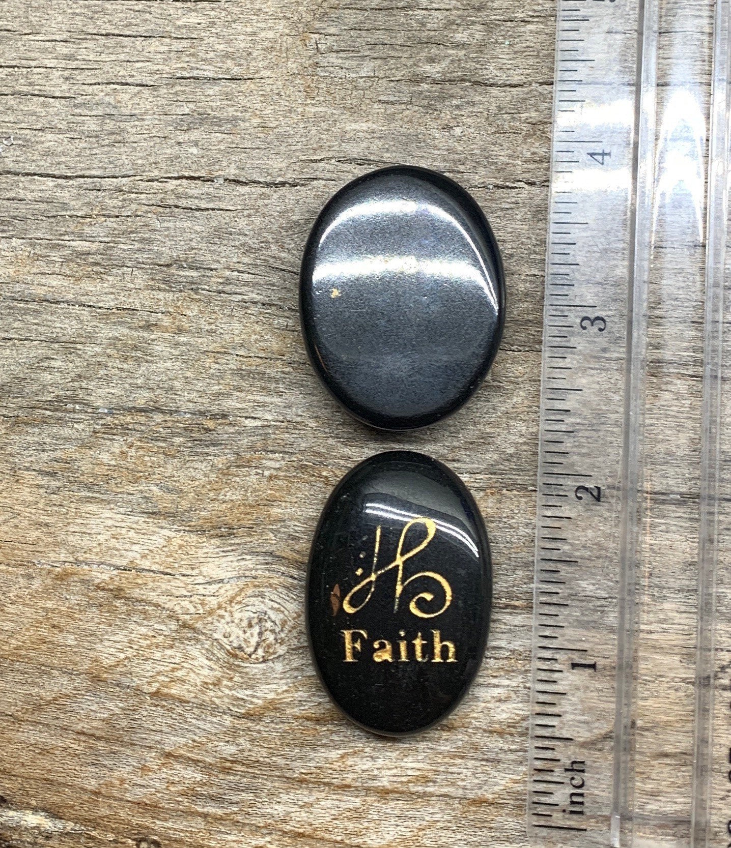 Faith, Black Obsidian Carved Word Affirmation (Approx. 1 1/2") FIG-0305