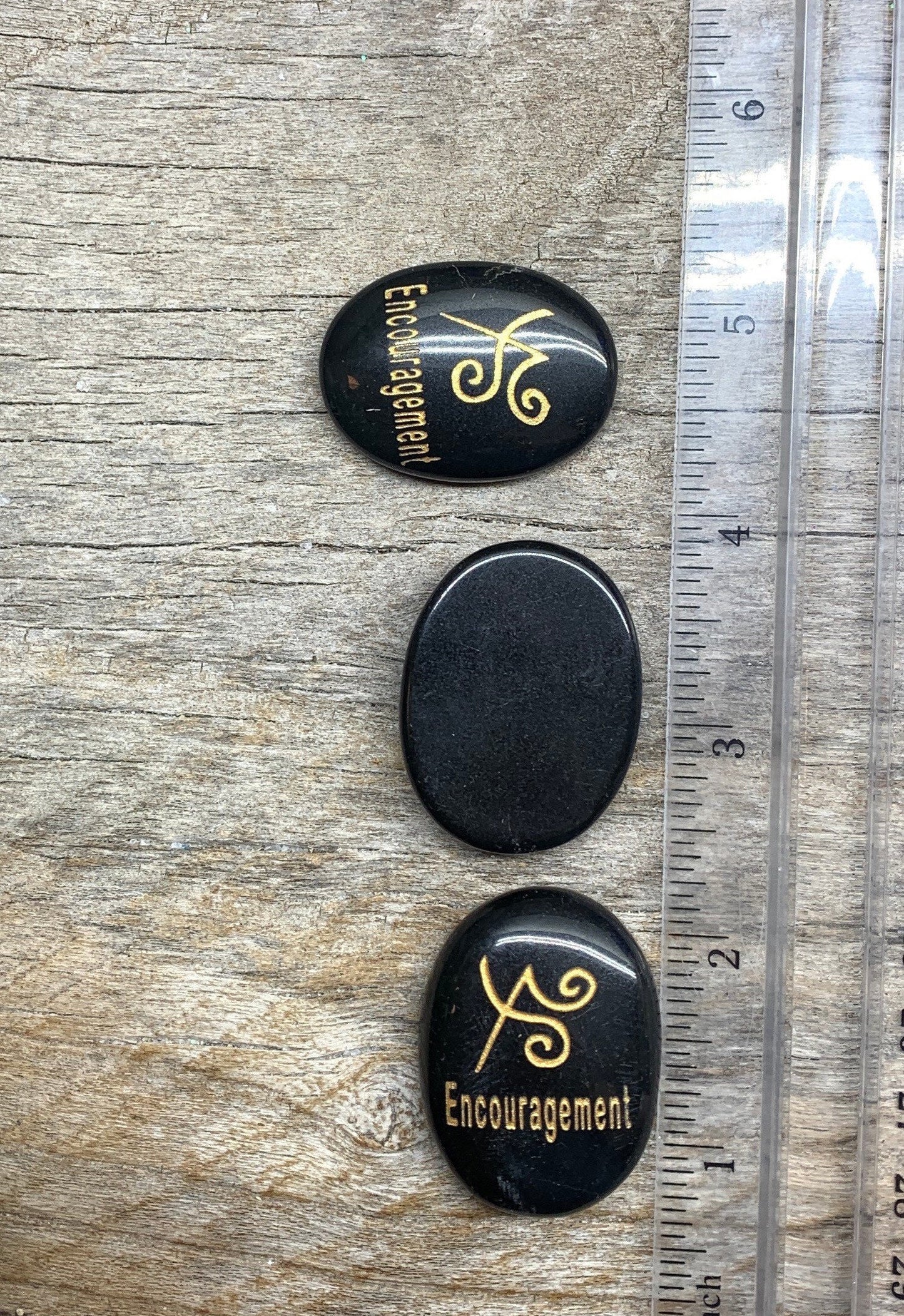 Encouragement Black Obsidian Carved Word Affirmation (Approx. 1 1/2") FIG-0303