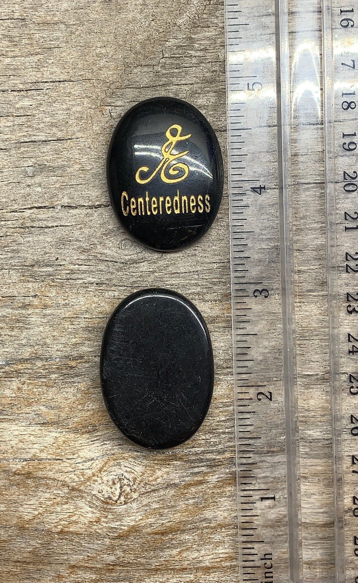 Centeredness, Black Obsidian Carved Word Affirmation (Approx. 1 1/2") FIG-0298