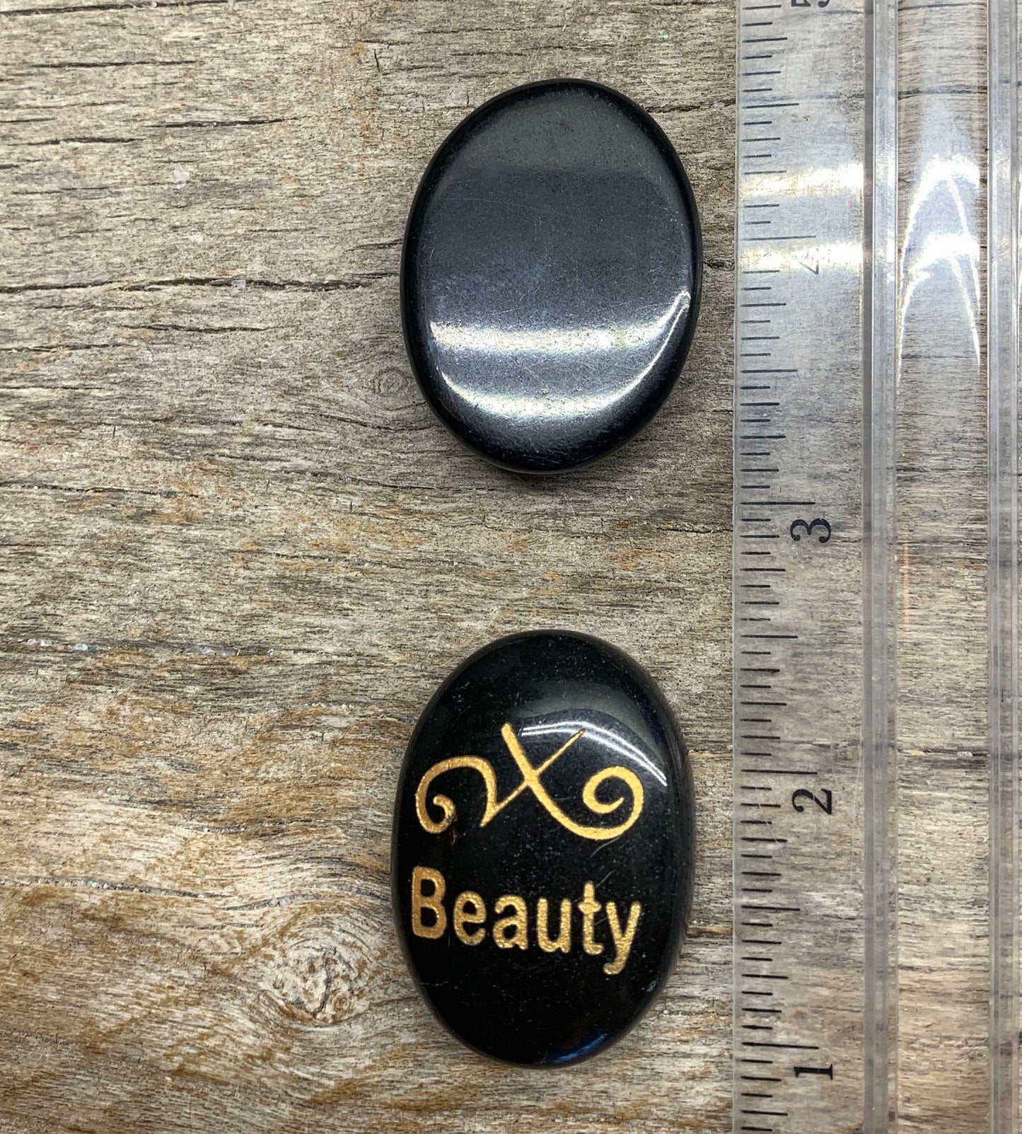Beauty, Black Obsidian Carved Word Affirmation (Approx. 1 1/2") FIG-0297
