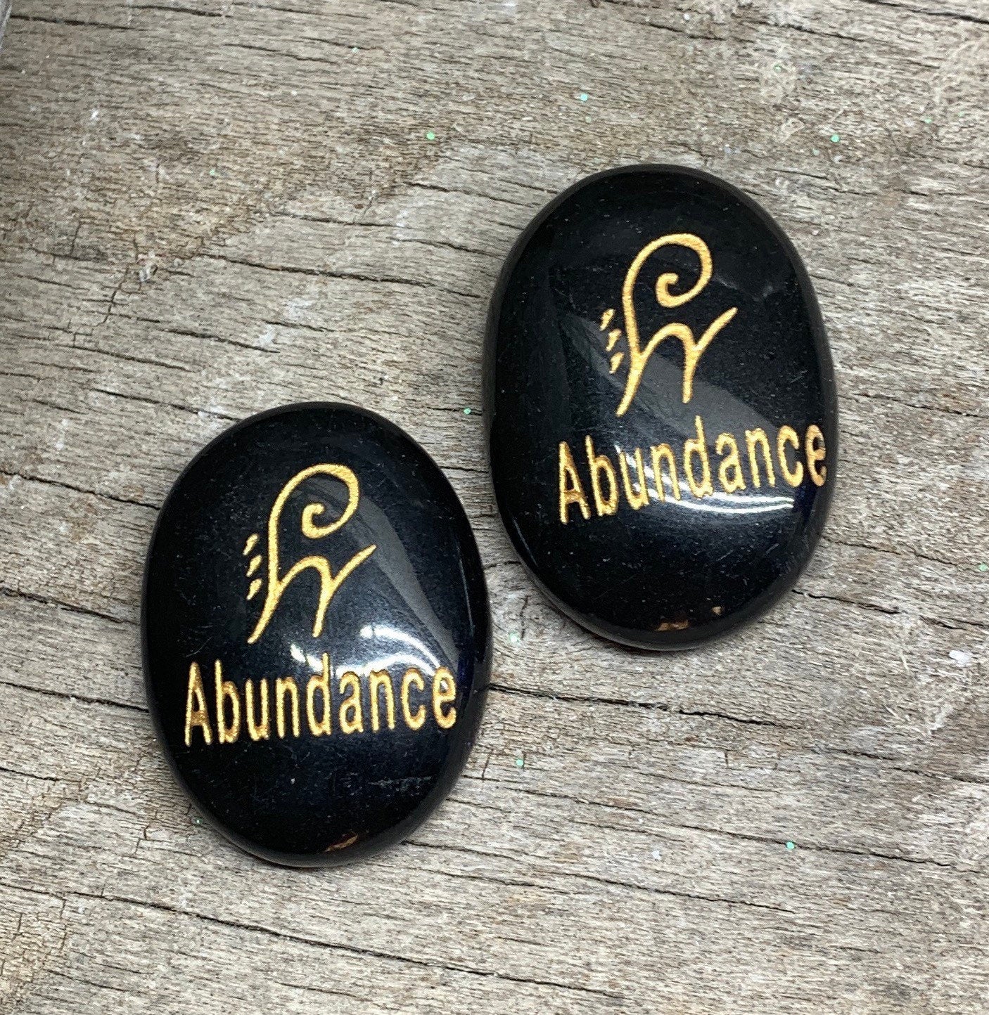 Abundance, Black Obsidian Carved Word Affirmation (Approx. 1 1/2") FIG-0294