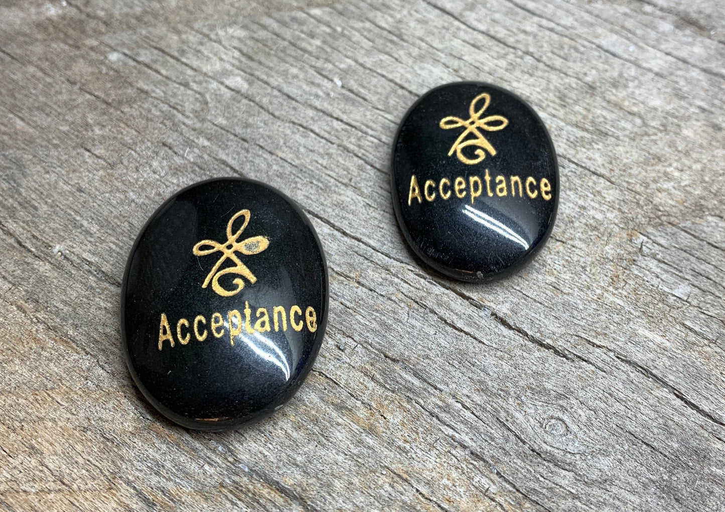Acceptance, Black Obsidian Carved Word Affirmation (Approx. 1 1/2") FIG-0293
