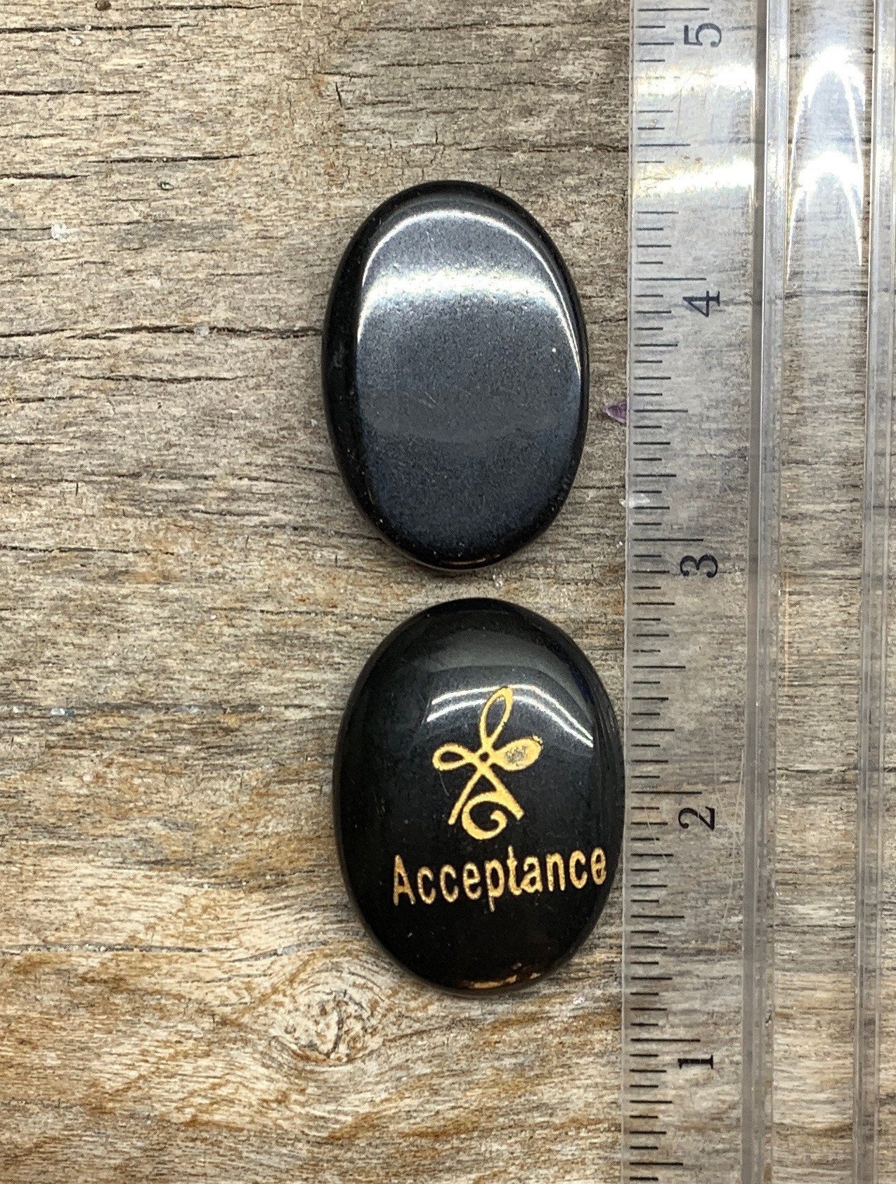 Acceptance, Black Obsidian Carved Word Affirmation (Approx. 1 1/2") FIG-0293