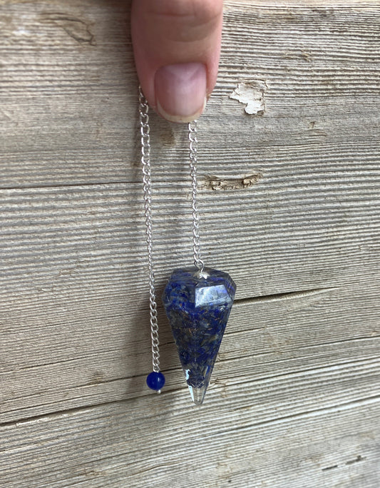 Lapis Lazuli Orgonite Pendulum 0940 (Crystals Imbedded in Resin)