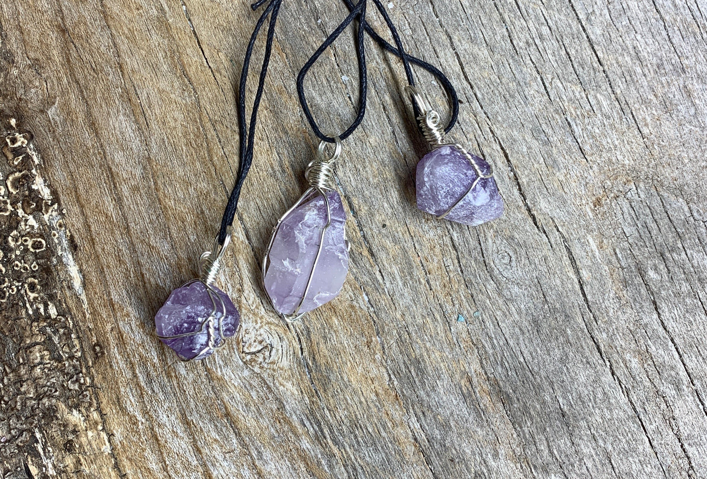 Amethyst Wire Wrapped Necklace, Handmade 1116